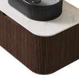 30" Brown Wood Floating Bathroom Vanity With Black Sink