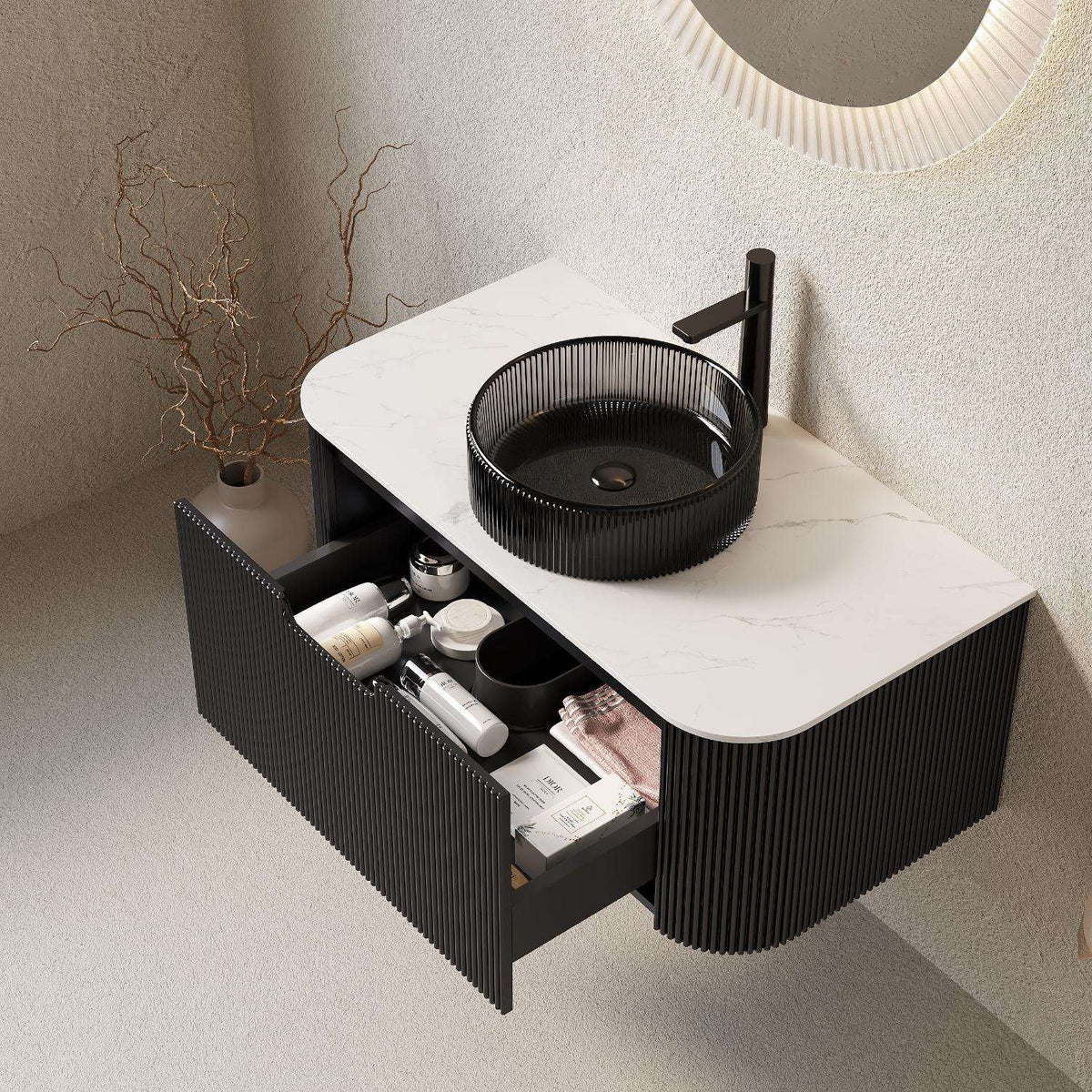 36" Black Wood Floating Bathroom Vanity With Sink - HomeRoots - Flyclothing LLC
