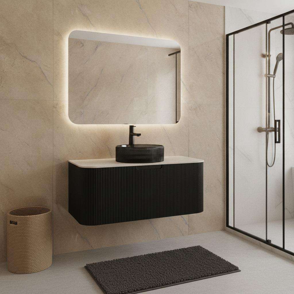 36" Black Wood Floating Bathroom Vanity With Sink - HomeRoots - Flyclothing LLC