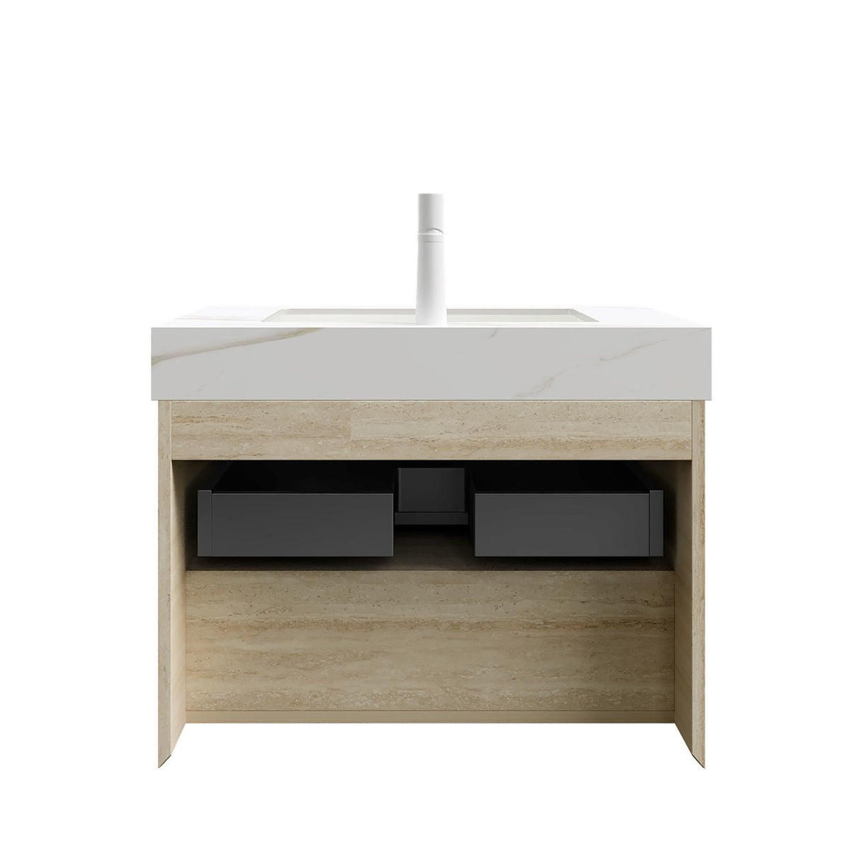 30" Brown Wood Floating Bathroom Vanity With White Sink - HomeRoots - Flyclothing LLC