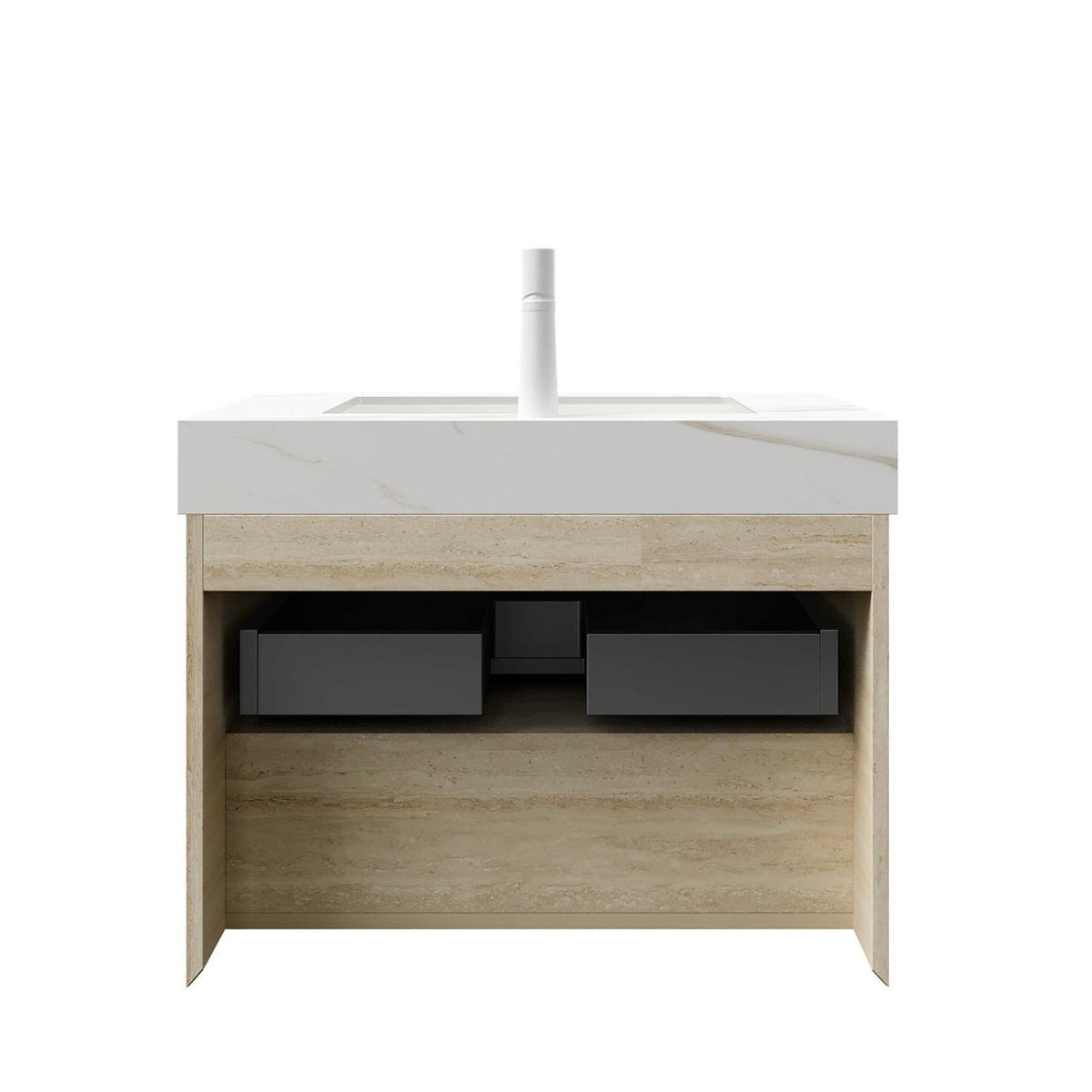 30" Brown Wood Floating Bathroom Vanity With White Sink - HomeRoots - Flyclothing LLC