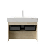 30" Brown Wood Floating Bathroom Vanity With White Sink - HomeRoots - Flyclothing LLC