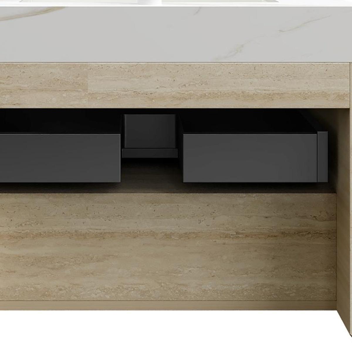 30" Brown Wood Floating Bathroom Vanity With White Sink - HomeRoots - Flyclothing LLC