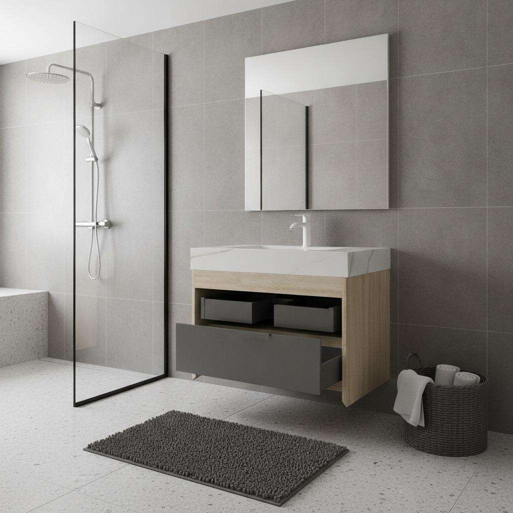 30" Brown Wood Floating Bathroom Vanity With White Sink - HomeRoots - Flyclothing LLC