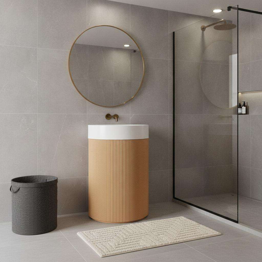 16" Brown Wood Freestanding Bathroom Vanity With White Sink - HomeRoots - Flyclothing LLC