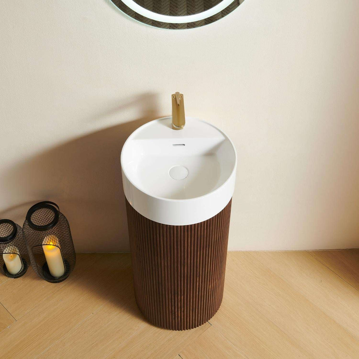16" Brown Wood Freestanding Bathroom Vanity With White Sink - HomeRoots - Flyclothing LLC