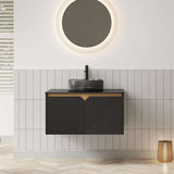 30" Black Wood Floating Double Door Bathroom Vanity With Sink - HomeRoots - Flyclothing LLC