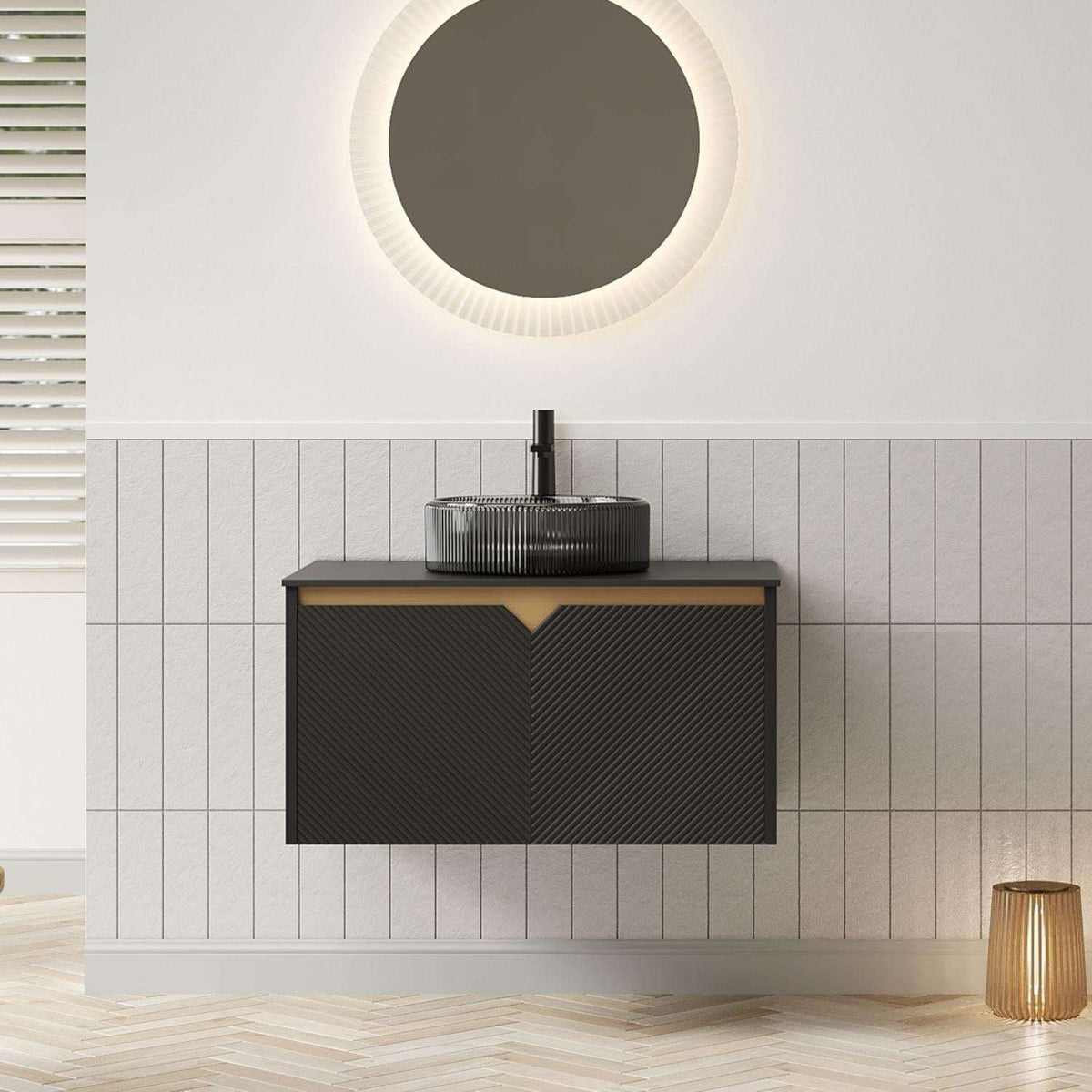 30" Black Wood Floating Double Door Bathroom Vanity With Sink - HomeRoots - Flyclothing LLC