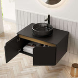 30" Black Wood Floating Double Door Bathroom Vanity With Sink - HomeRoots - Flyclothing LLC
