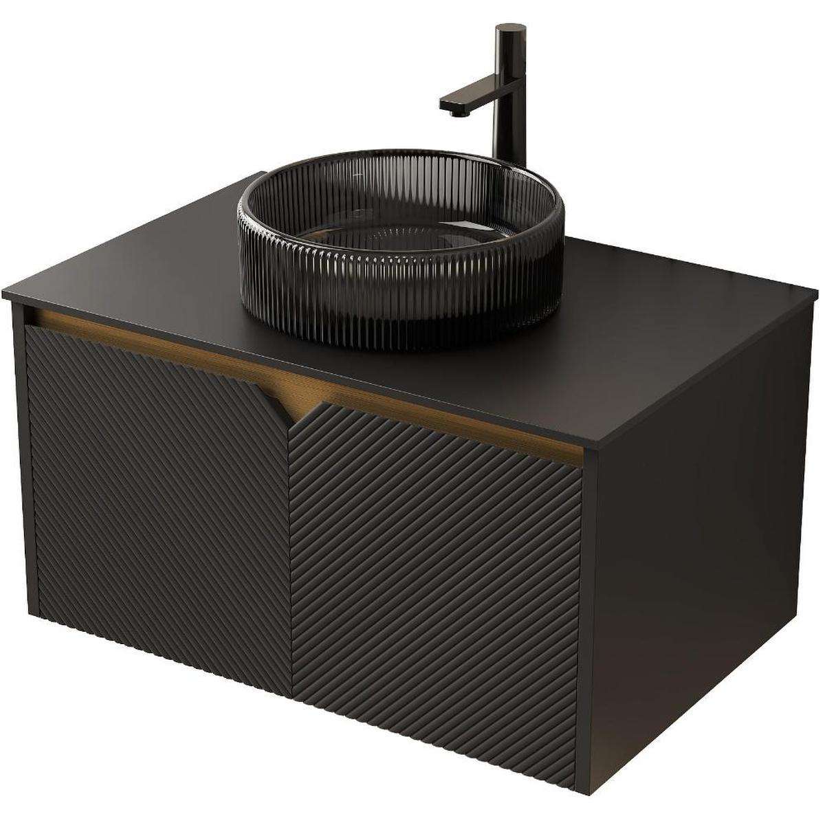 30" Black Wood Floating Double Door Bathroom Vanity With Sink - HomeRoots - Flyclothing LLC