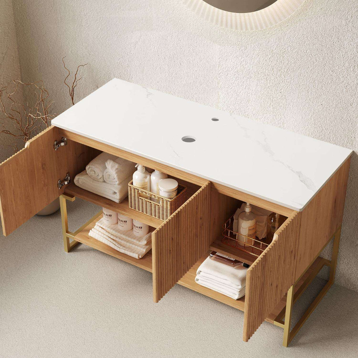 47" Brown Wood Freestanding Four Door Bathroom Vanity - HomeRoots - Flyclothing LLC