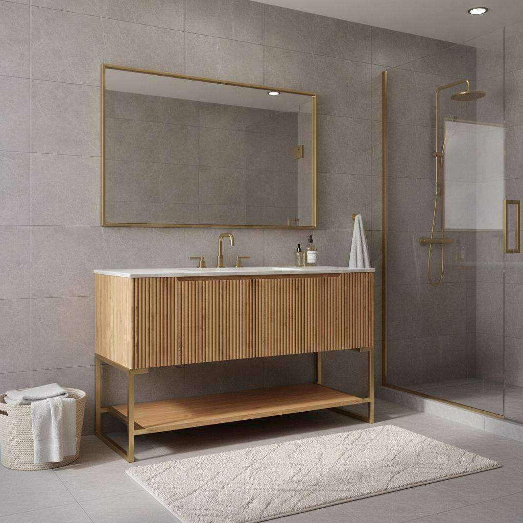 47" Brown Wood Freestanding Four Door Bathroom Vanity - HomeRoots - Flyclothing LLC