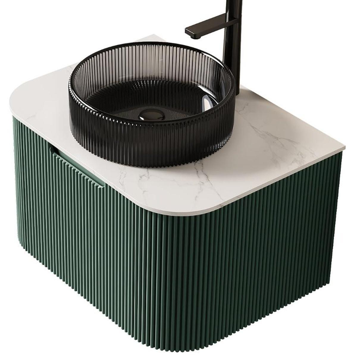 24" Green Wood Floating Bathroom Vanity With Black Sink