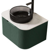 24" Green Wood Floating Bathroom Vanity With Black Sink - HomeRoots - Flyclothing LLC