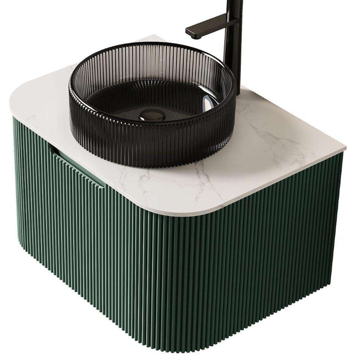 24" Green Wood Floating Bathroom Vanity With Black Sink - HomeRoots - Flyclothing LLC