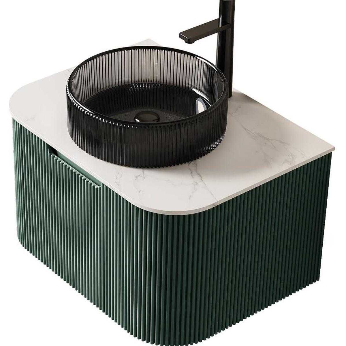 24" Green Wood Floating Bathroom Vanity With Black Sink
