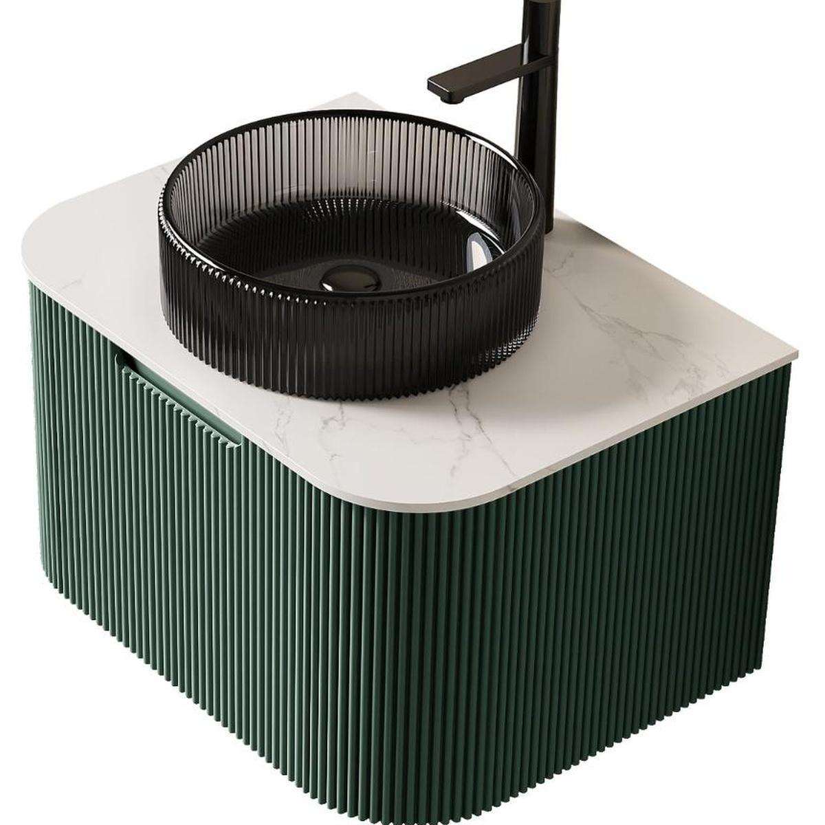 24" Green Wood Floating Bathroom Vanity With Black Sink - HomeRoots - Flyclothing LLC