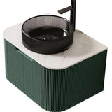 24" Green Wood Floating Bathroom Vanity With Black Sink - HomeRoots - Flyclothing LLC