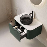 30" Green Wood Floating Bathroom Vanity With Black Sink - HomeRoots - Flyclothing LLC