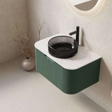 30" Green Wood Floating Bathroom Vanity With Black Sink - HomeRoots - Flyclothing LLC