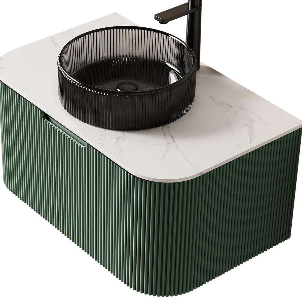 30" Green Wood Floating Bathroom Vanity With Black Sink - HomeRoots - Flyclothing LLC