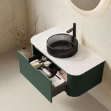 36" Green Wood Floating Bathroom Vanity With Black Sink - HomeRoots - Flyclothing LLC