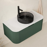 36" Green Wood Floating Bathroom Vanity With Black Sink