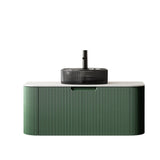 36" Green Wood Floating Bathroom Vanity With Black Sink