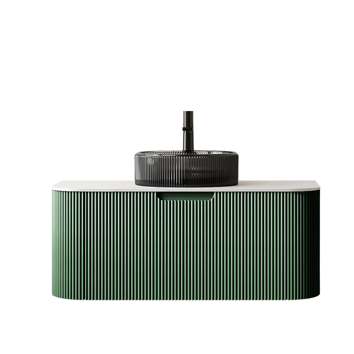 36" Green Wood Floating Bathroom Vanity With Black Sink