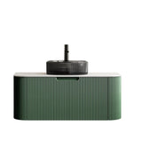 36" Green Wood Floating Bathroom Vanity With Black Sink
