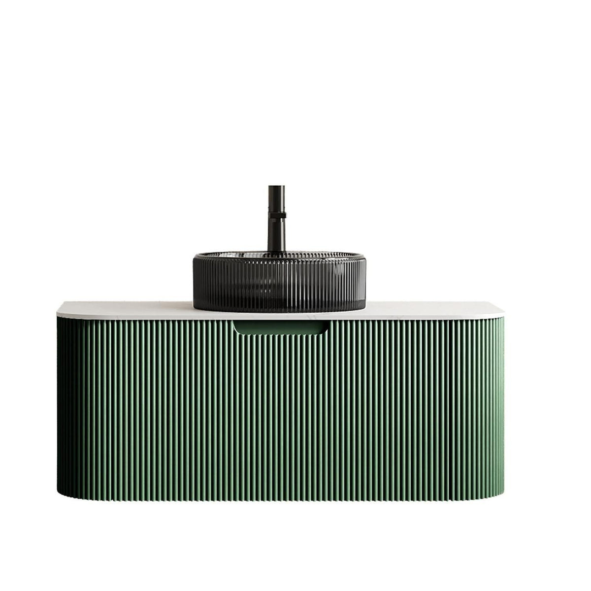 36" Green Wood Floating Bathroom Vanity With Black Sink