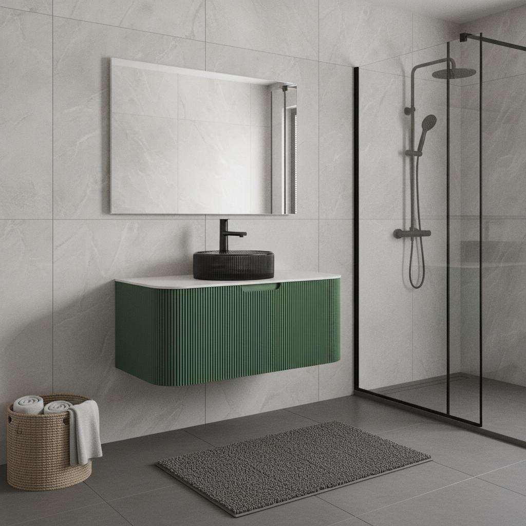 36" Green Wood Floating Bathroom Vanity With Black Sink - HomeRoots - Flyclothing LLC