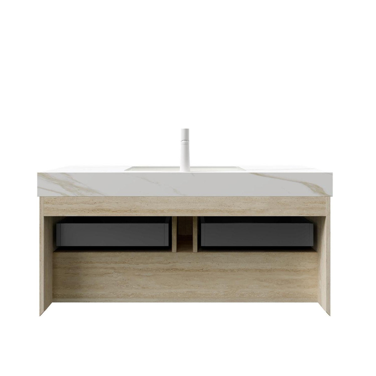 48" Brown Wood Floating Bathroom Vanity With White Sink And Two Drawers - HomeRoots - Flyclothing LLC