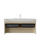 48" Brown Wood Floating Bathroom Vanity With White Sink And Two Drawers - HomeRoots - Flyclothing LLC