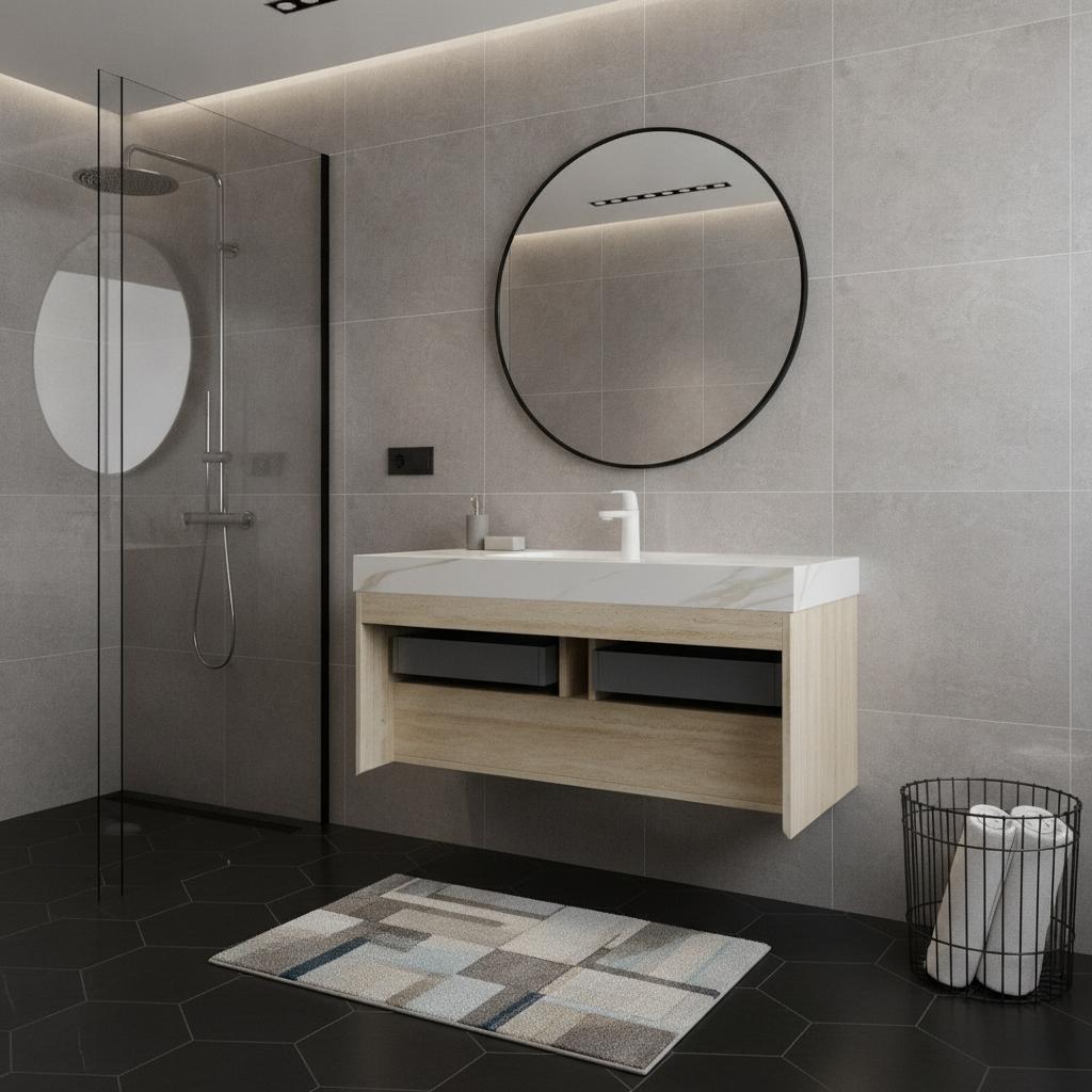 48" Brown Wood Floating Bathroom Vanity With White Sink And Two Drawers - HomeRoots - Flyclothing LLC