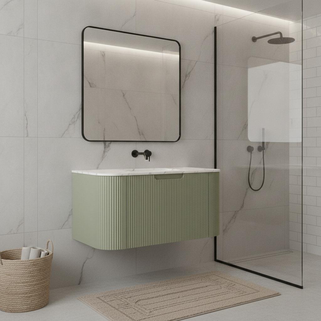 30" Green Wood Floating Bathroom Vanity