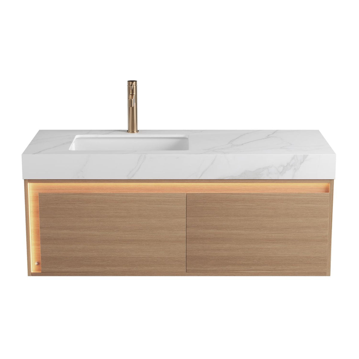 48" Brown Wood Floating Bathroom Vanity With White Sink And Two Drawers - HomeRoots - Flyclothing LLC