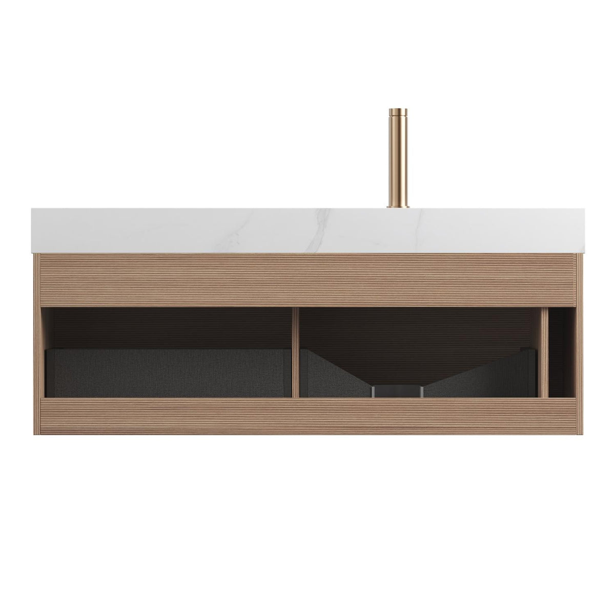 48" Brown Wood Floating Bathroom Vanity With White Sink And Two Drawers - HomeRoots - Flyclothing LLC