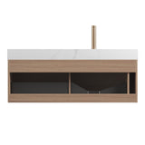 48" Brown Wood Floating Bathroom Vanity With White Sink And Two Drawers - HomeRoots - Flyclothing LLC