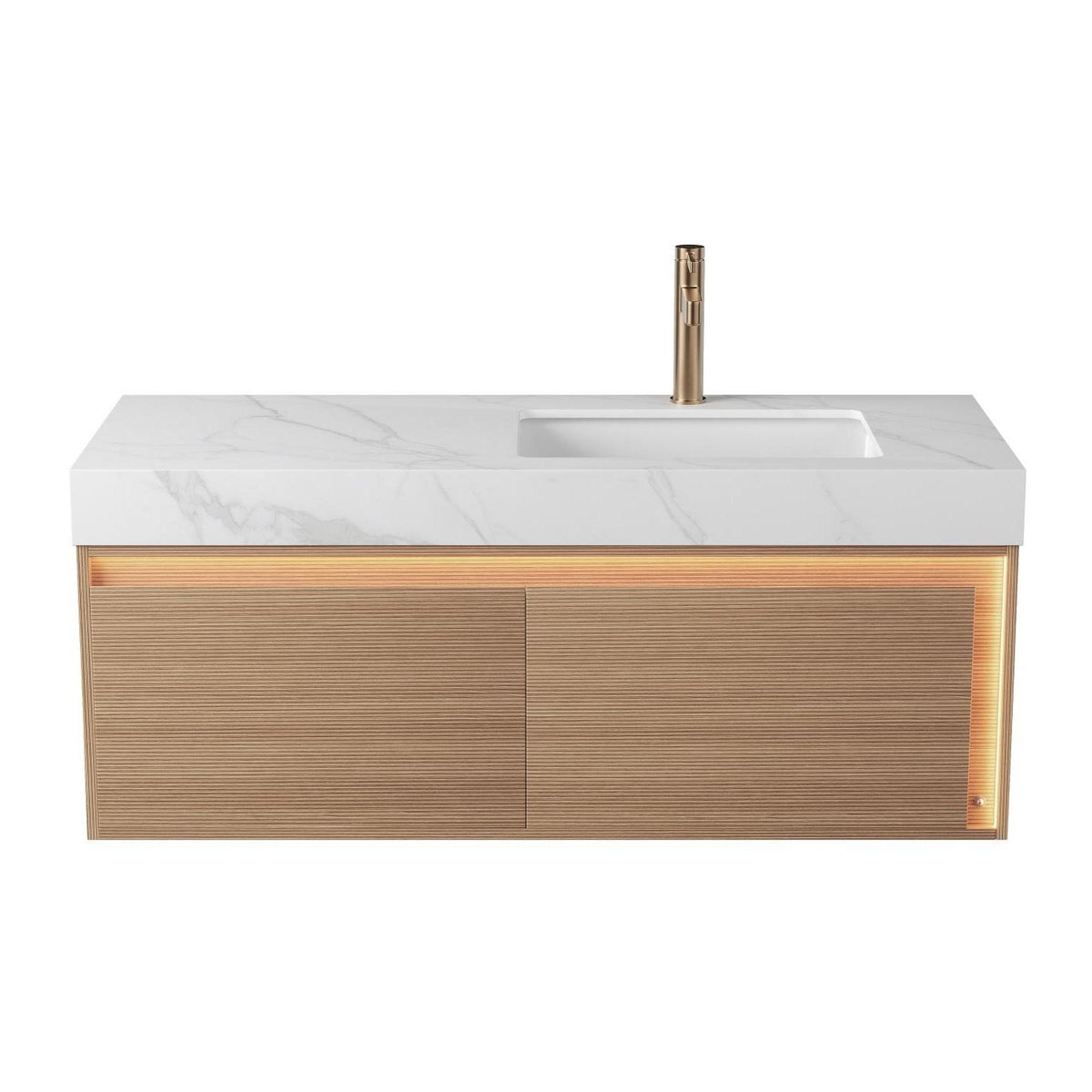 48" Brown Wood Floating Bathroom Vanity With White Sink And Two Drawers - HomeRoots - Flyclothing LLC