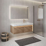 48" Brown Wood Floating Bathroom Vanity With White Sink And Two Drawers - HomeRoots - Flyclothing LLC