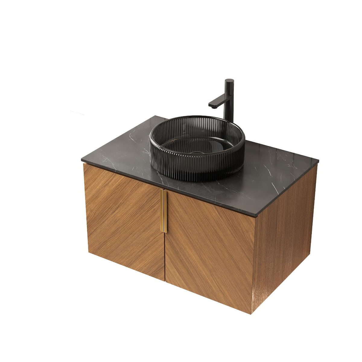 30" Brown Wood Floating Double Door Bathroom Vanity - HomeRoots - Flyclothing LLC