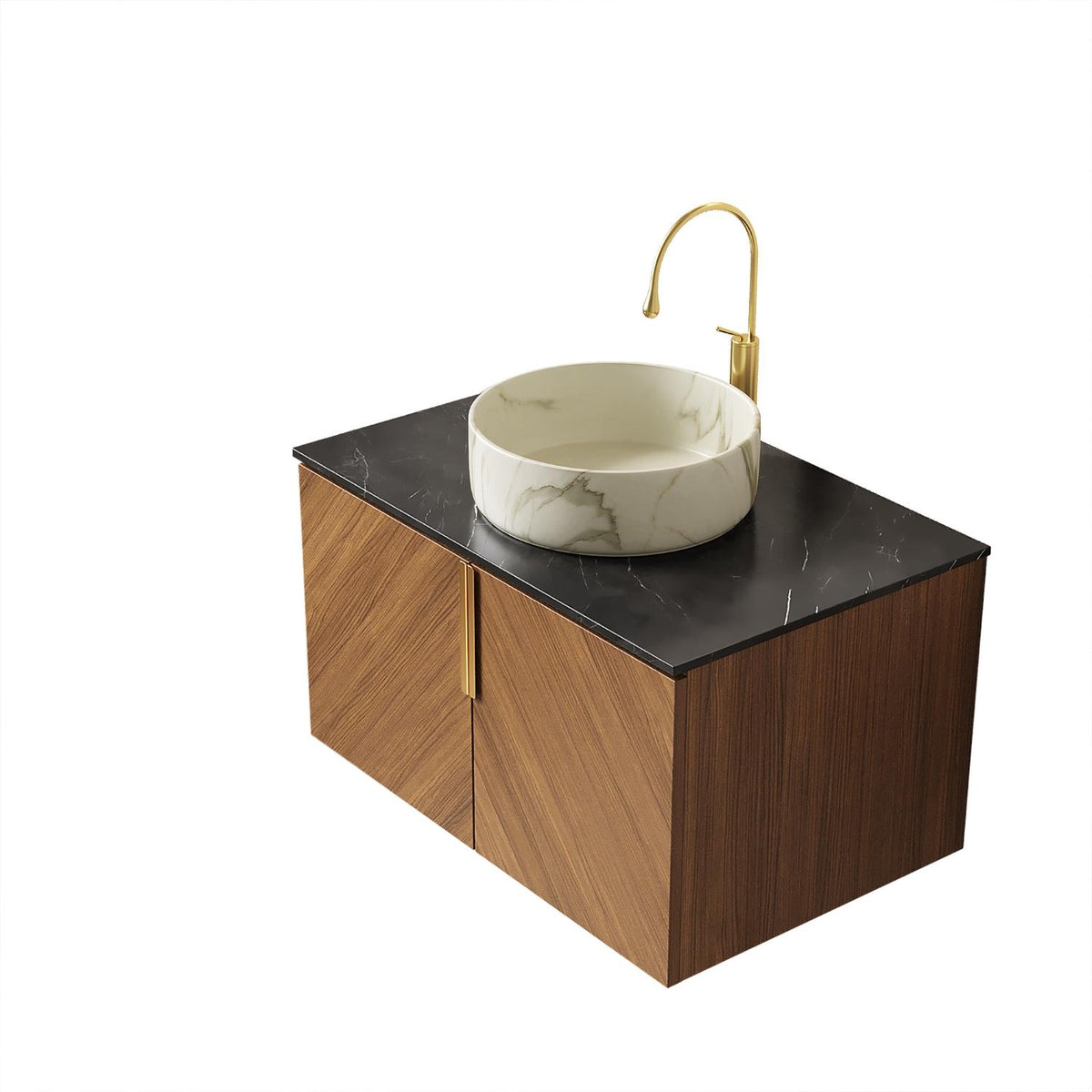 30" Brown Wood Floating Double Door Bathroom Vanity - HomeRoots - Flyclothing LLC