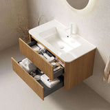36" Brown Wood Floating Bathroom Vanity With White Sink And Two Drawers - HomeRoots - Flyclothing LLC