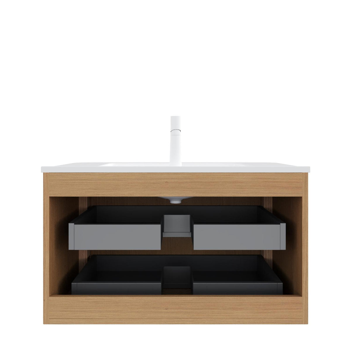 36" Brown Wood Floating Bathroom Vanity With White Sink And Two Drawers - HomeRoots - Flyclothing LLC