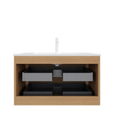 36" Brown Wood Floating Bathroom Vanity With White Sink And Two Drawers - HomeRoots - Flyclothing LLC