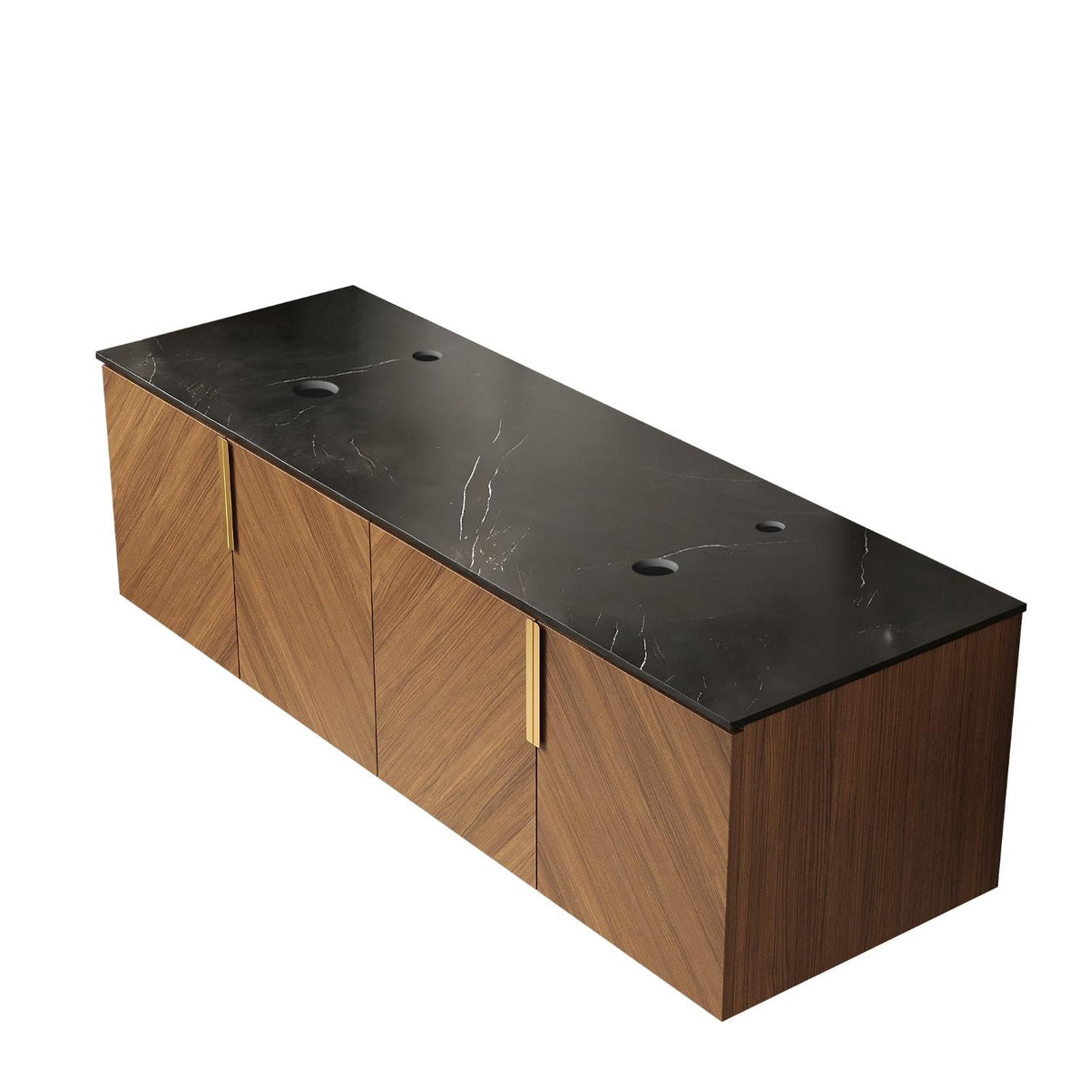 60" Brown Wood Floating Four Door Bathroom Vanity - HomeRoots - Flyclothing LLC