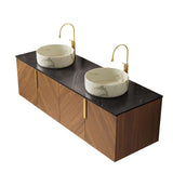 60" Brown Wood Floating Four Door Bathroom Vanity - HomeRoots - Flyclothing LLC