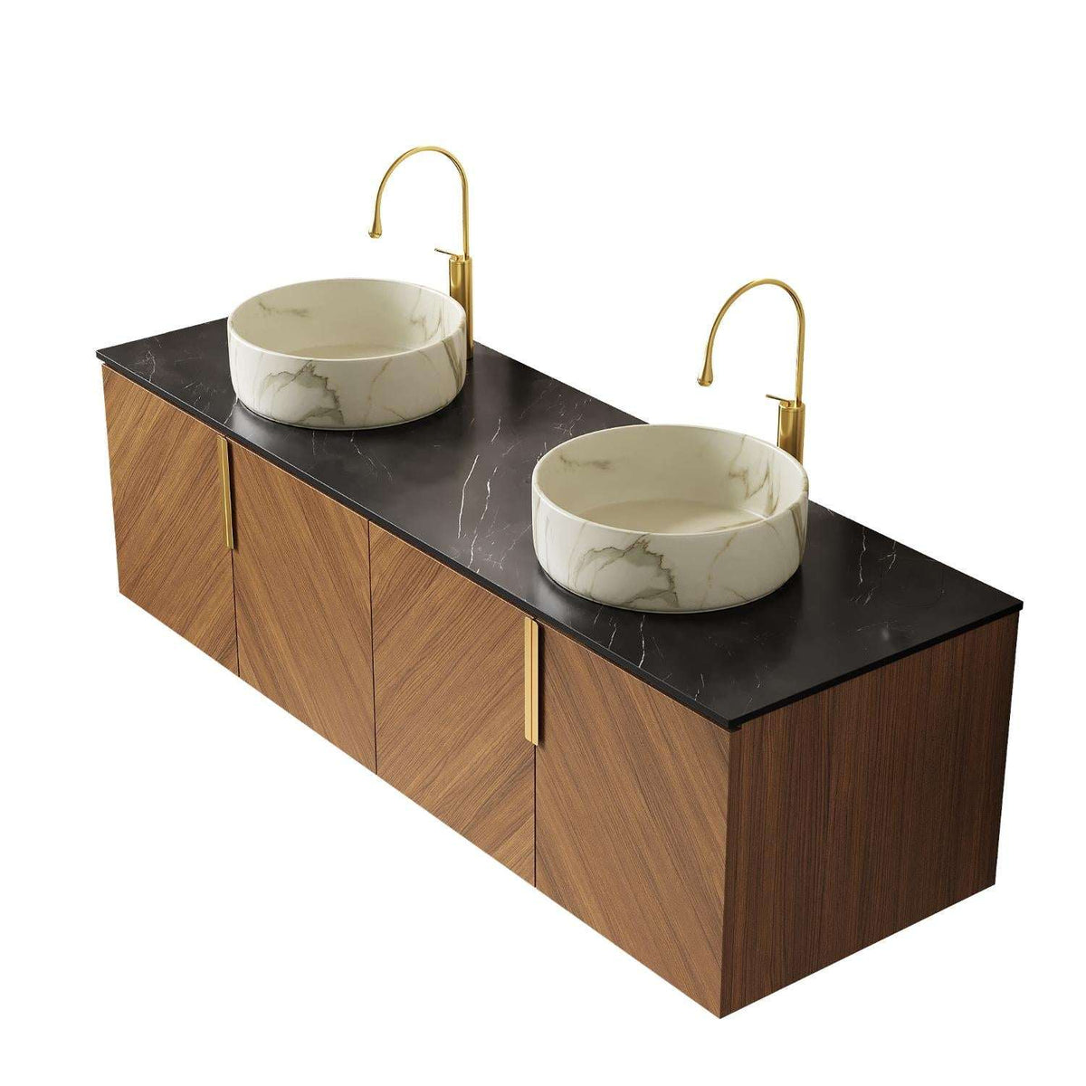 60" Brown Wood Floating Four Door Bathroom Vanity - HomeRoots - Flyclothing LLC