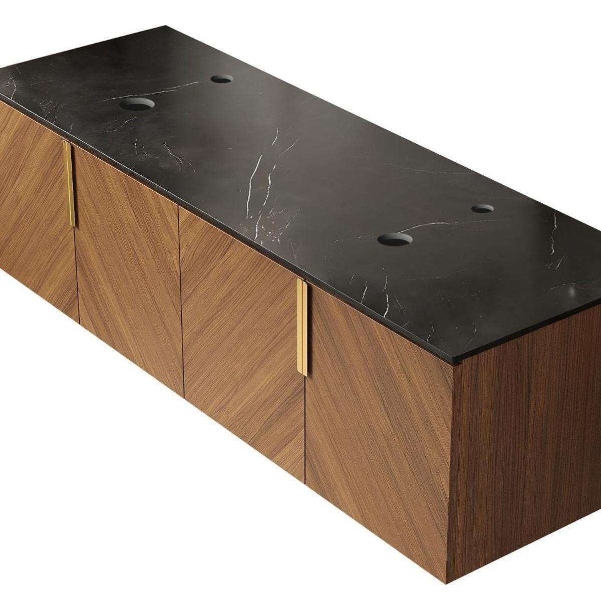 60" Brown Wood Floating Four Door Bathroom Vanity - HomeRoots - Flyclothing LLC